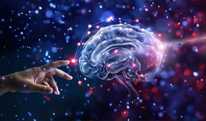Ilustração simbólica de um humano tocando o cérebro