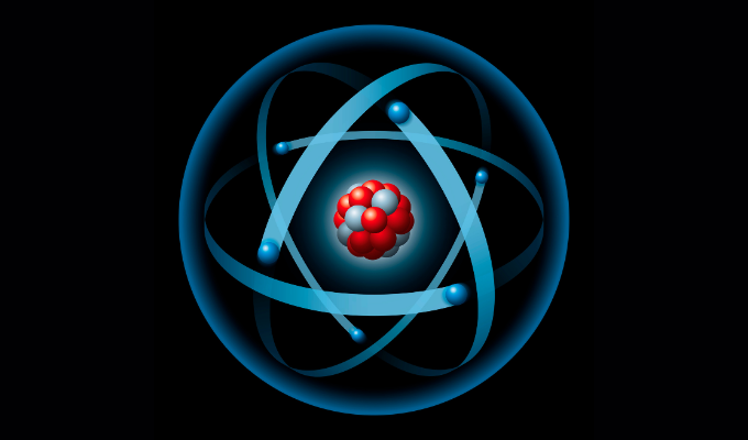 Prêmio Nobel 2023: ilustração de um átomo com prótons, neutrons e elétrons