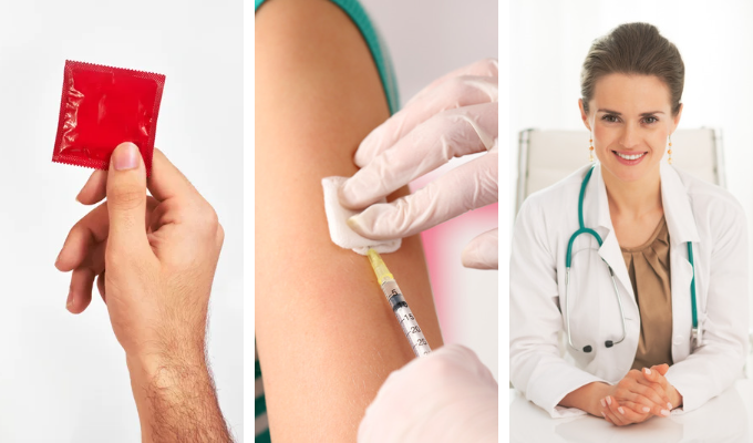 Março lilás: imagem mostra uma camisinha, vacina contra o HPV e acompanhamento ginecológico