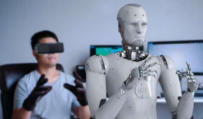 Inteligência artificial: robô imitando os movimentos corporais de um humano